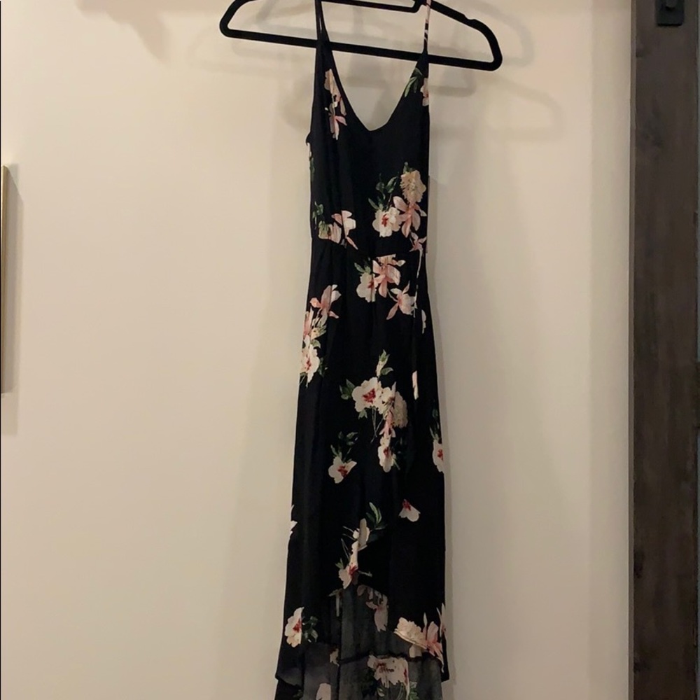 Aqua black flower strap dress